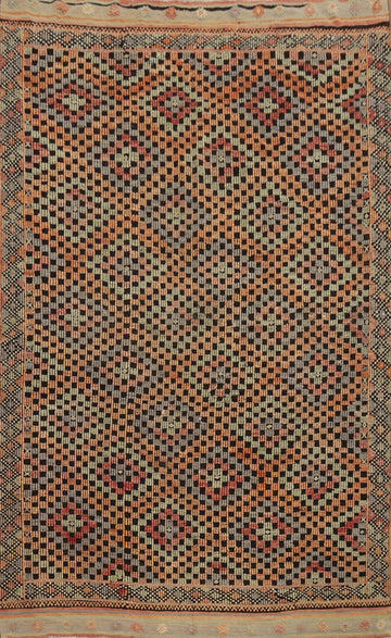 Geometric Wool Kilim Area Rug 7x10 with a Timeless Appeal