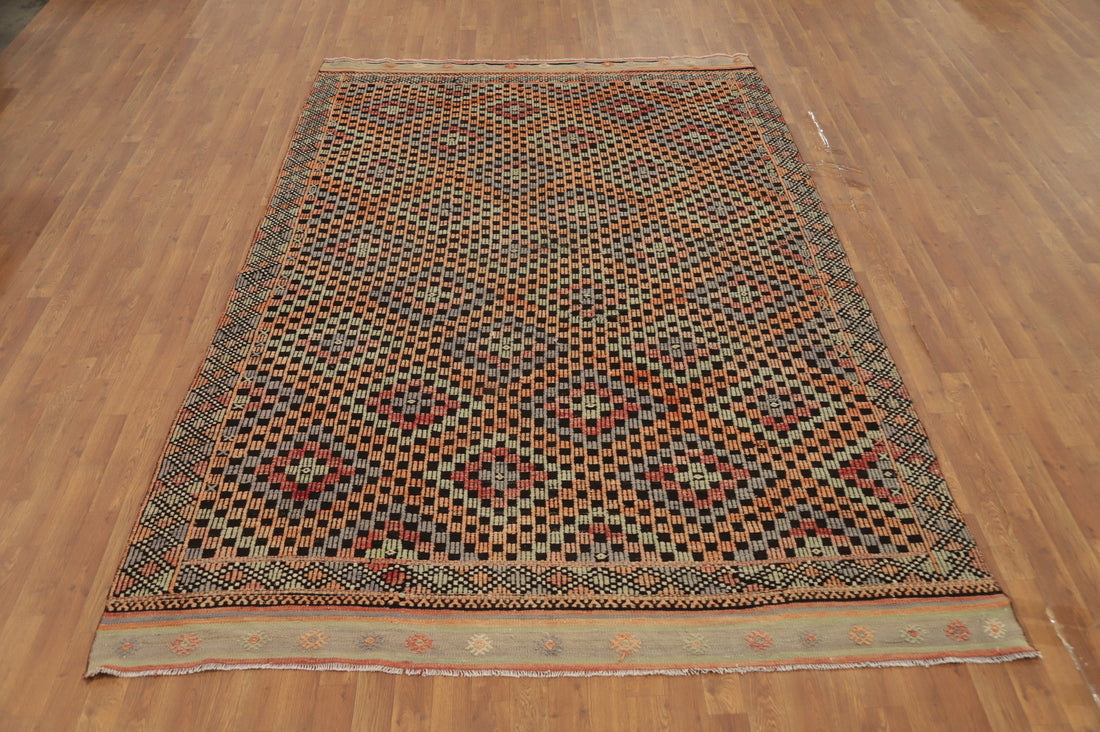 Geometric Wool Kilim Area Rug 7x10 with a Timeless Appeal