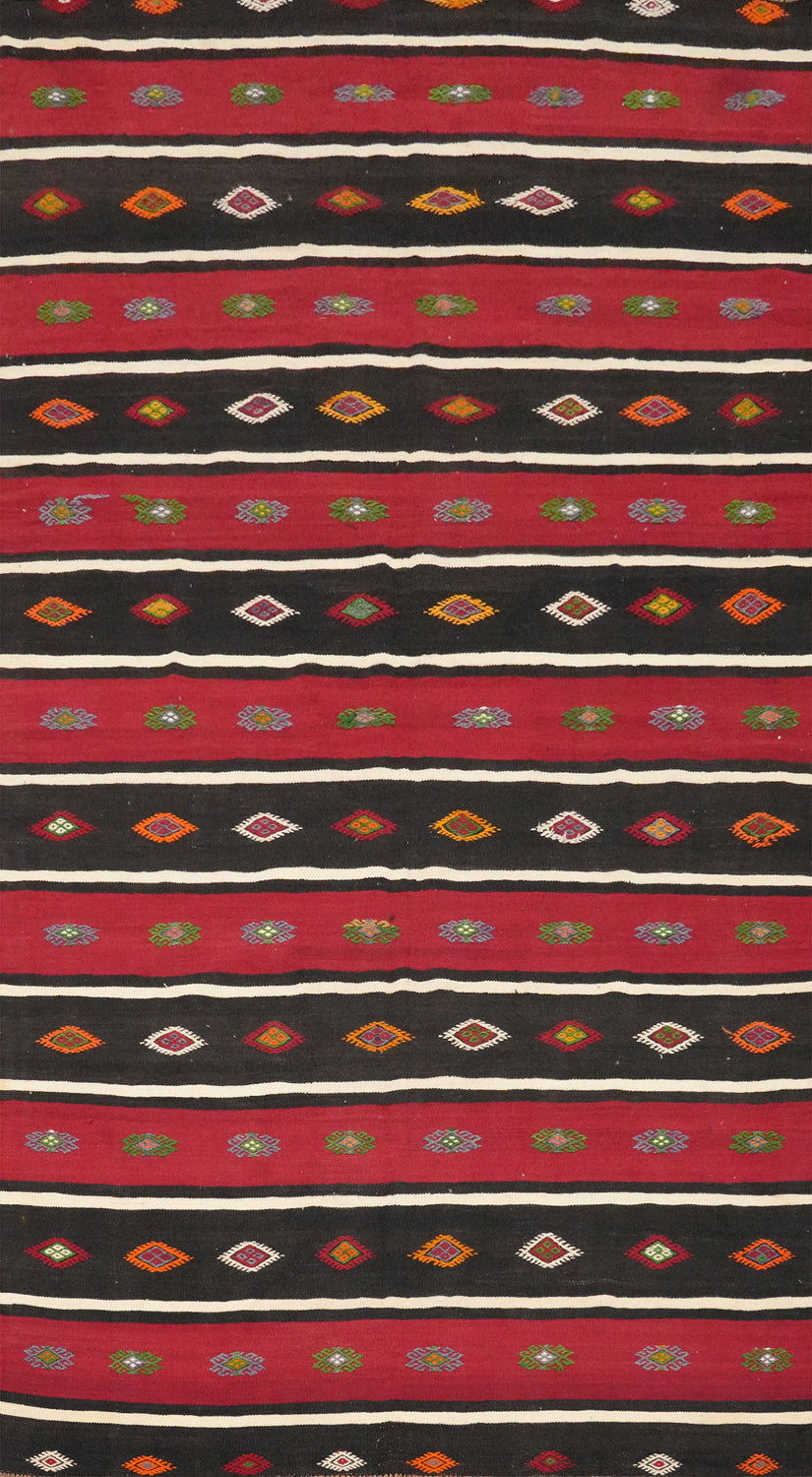 Eye-Catching Red and Black Striped Kilim Area Rug 6x10