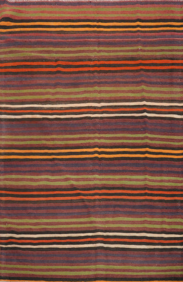 Vegetable Dye Kilim Striped Wool Area Rug 5x7