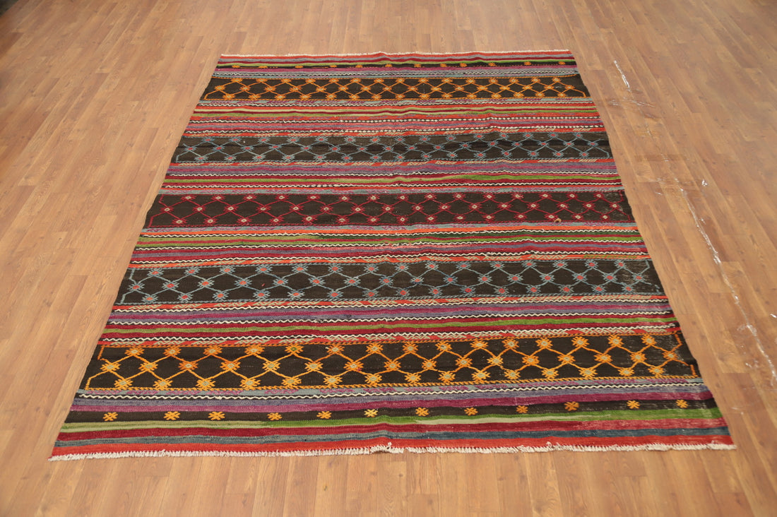 Vegetable Dye Kilim Geometric Wool Area Rug 6x8