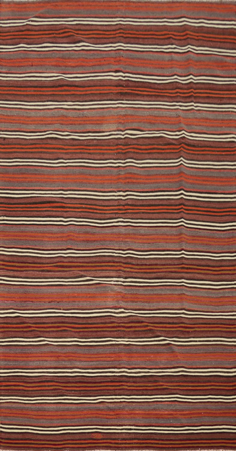 Vegetable Dye Kilim Striped Wool Area Rug 5x10