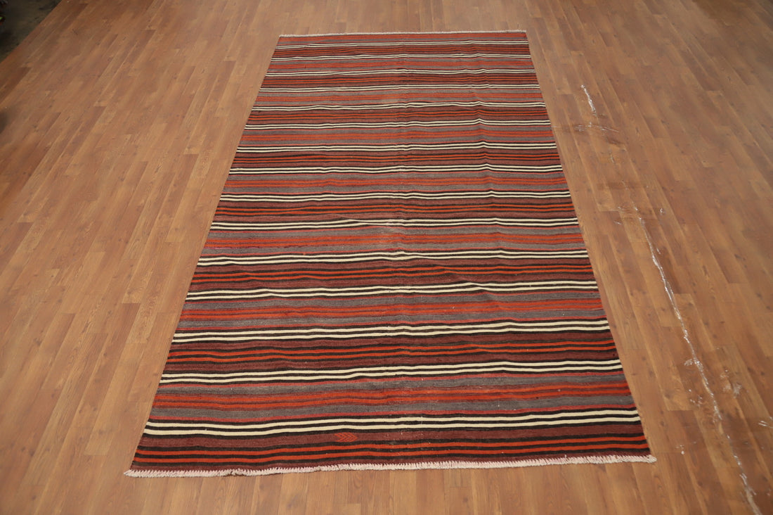 Vegetable Dye Kilim Striped Wool Area Rug 5x10