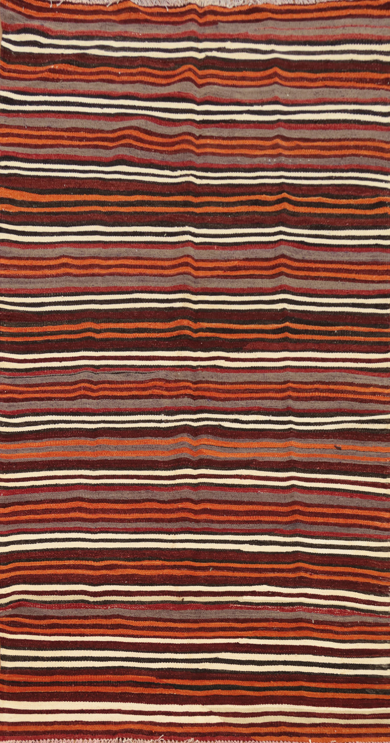 Vegetable Dye Kilim Striped Wool Area Rug 5x9