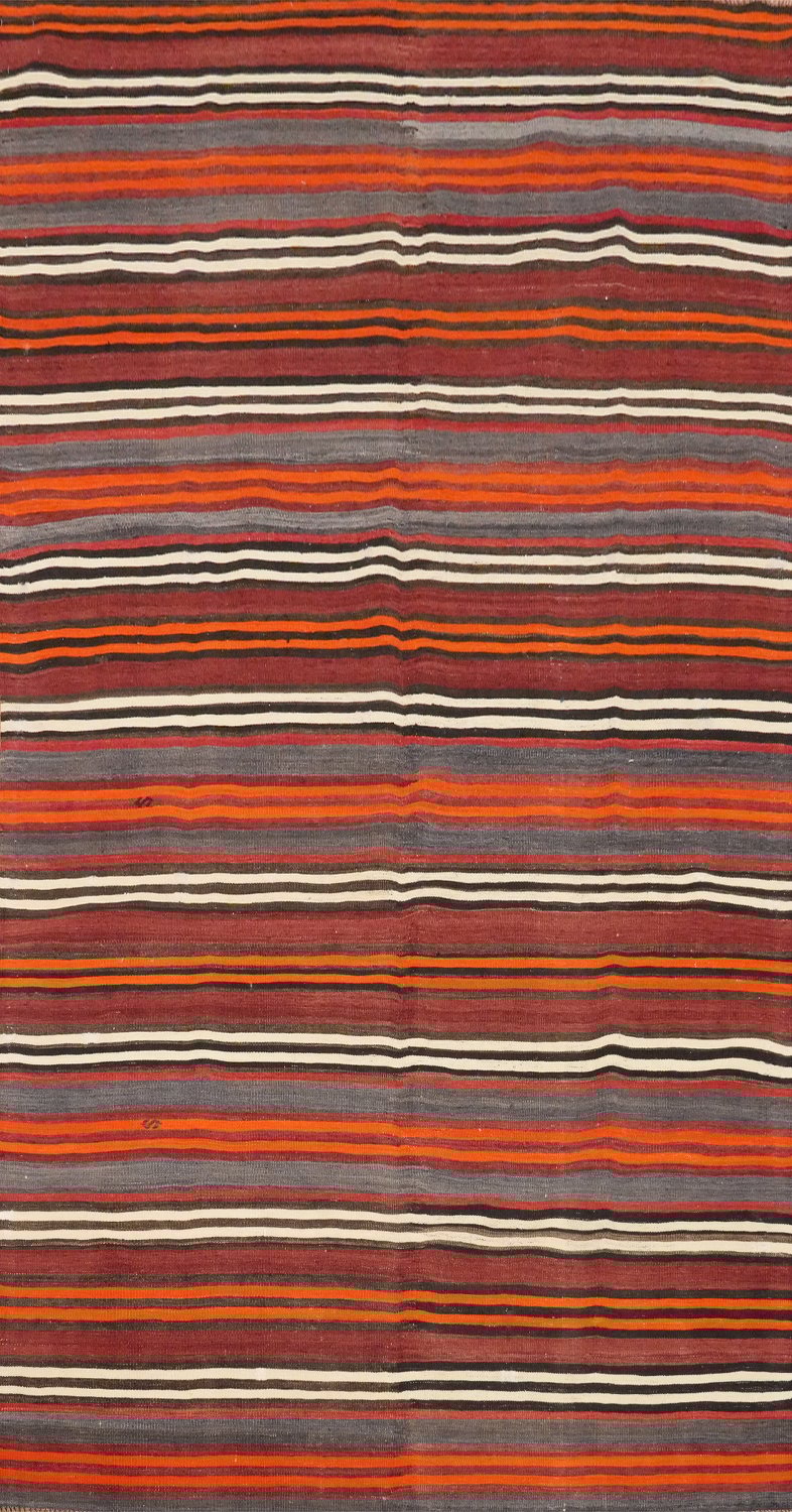 Vegetable Dye Kilim Striped Wool Area Rug 5x9