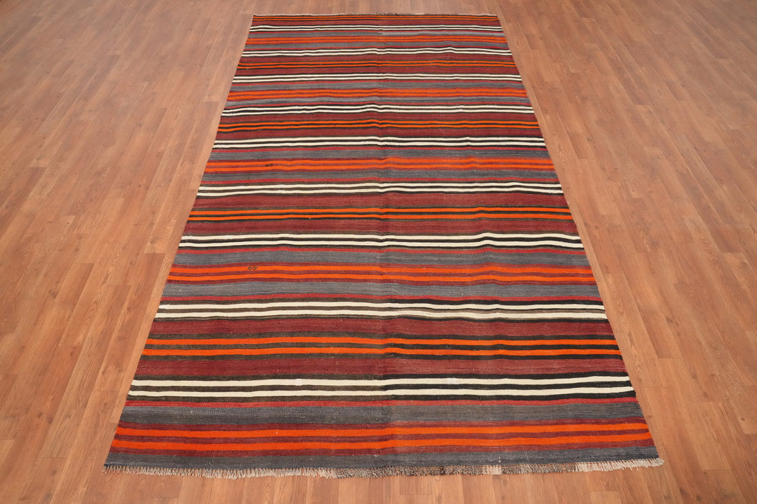 Vegetable Dye Kilim Striped Wool Area Rug 5x9