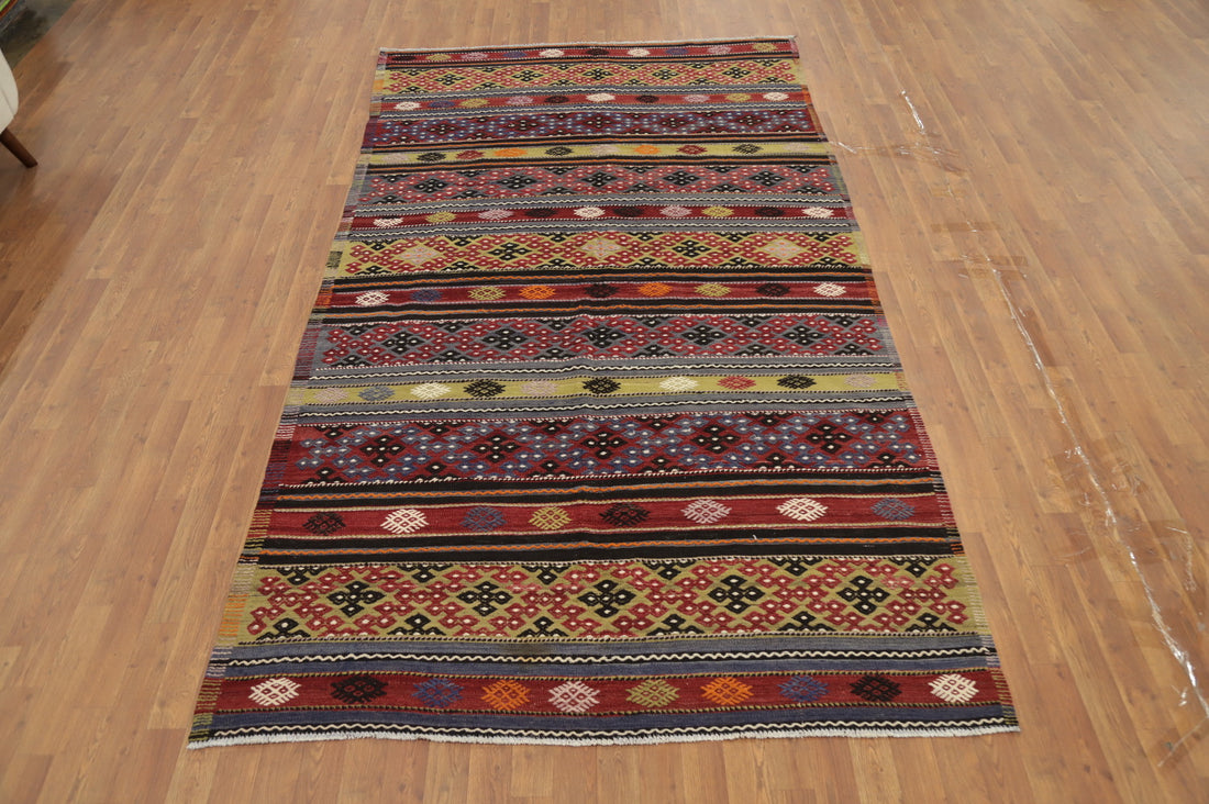 Vegetable Dye Kilim Geometric Wool Area Rug 6x10