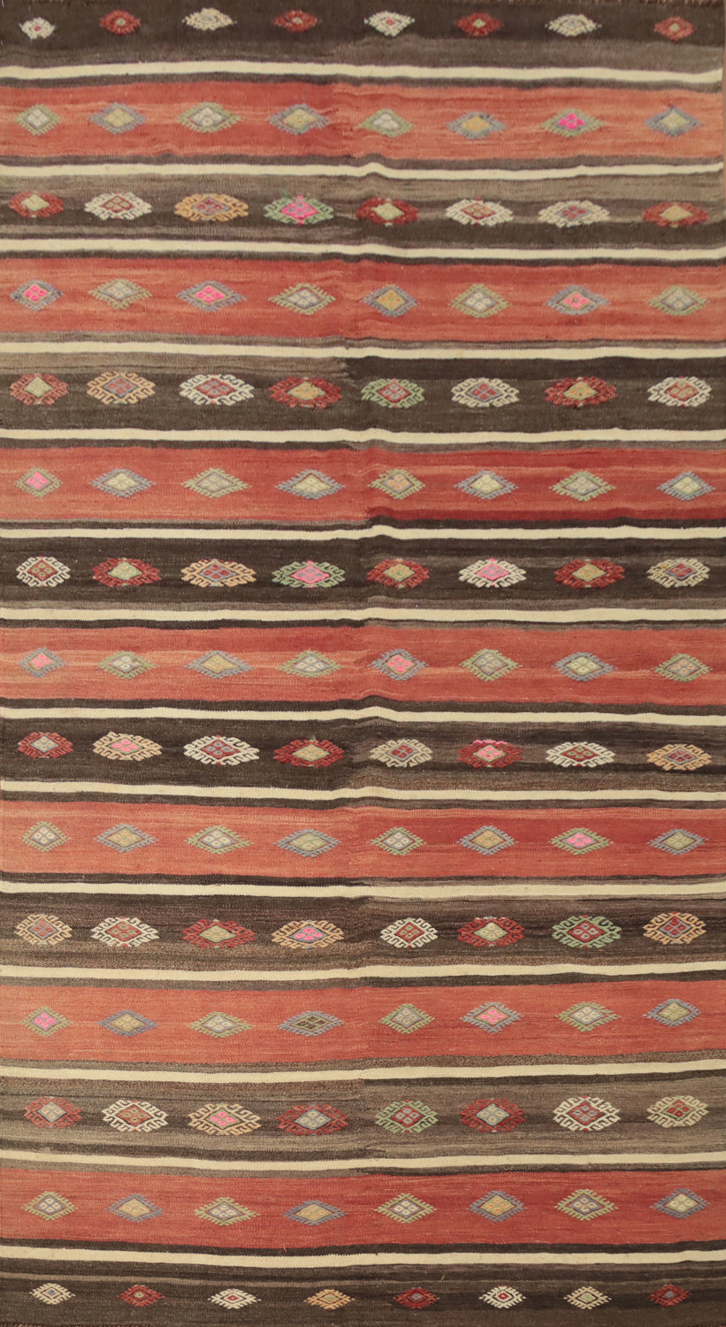 Elegant Artisan Kilim Area Rug 6x10 with Rich Color Stripes