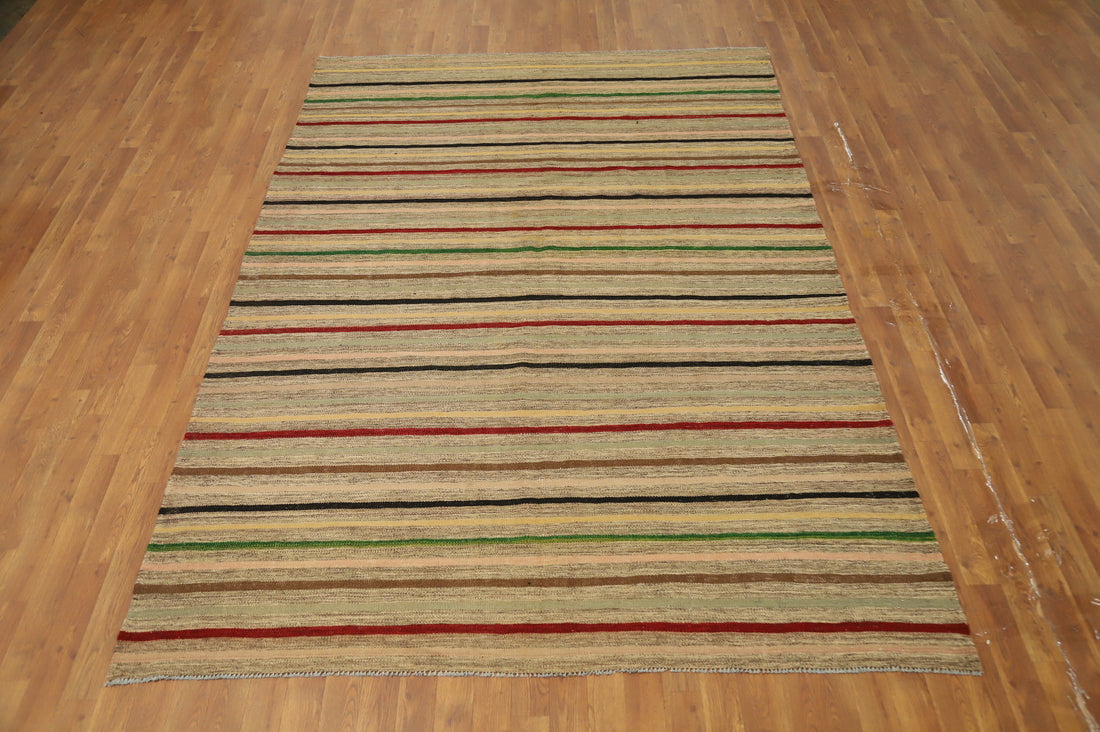 Striped Kilim Area Rug 7x10 with Rustic Charm and Earthy Elegance