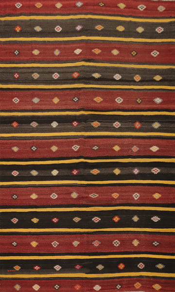Handcrafted Kilim Area Rug 6x10 Featuring Striking Geometric Designs