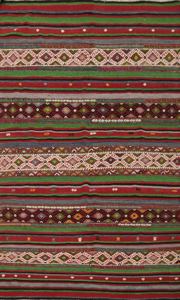 Vibrant Geometric Meet Rich Earthy Tones in Classic Kilim Rug 5x7