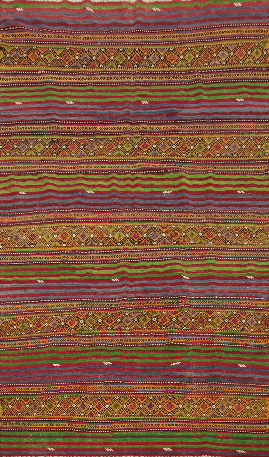 Vegetable Dye Kilim Striped Wool Area Rug 6x9