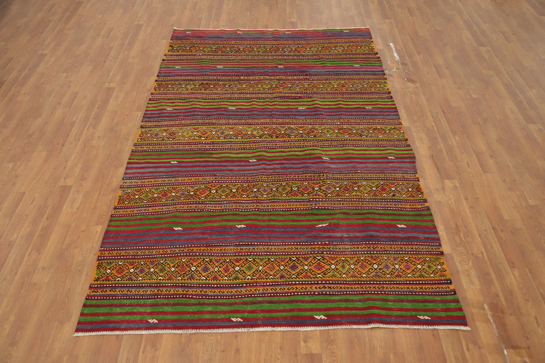 Vegetable Dye Kilim Striped Wool Area Rug 6x9