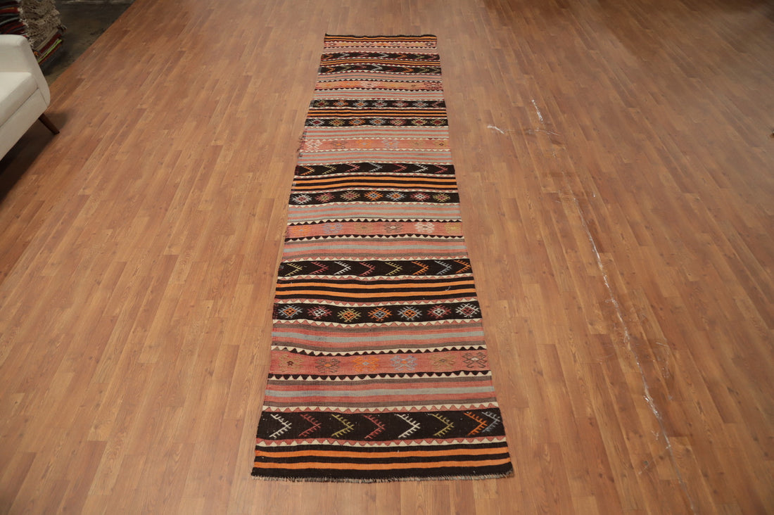Vegetable Dye Kilim Tribal Wool Runner Rug 3x13