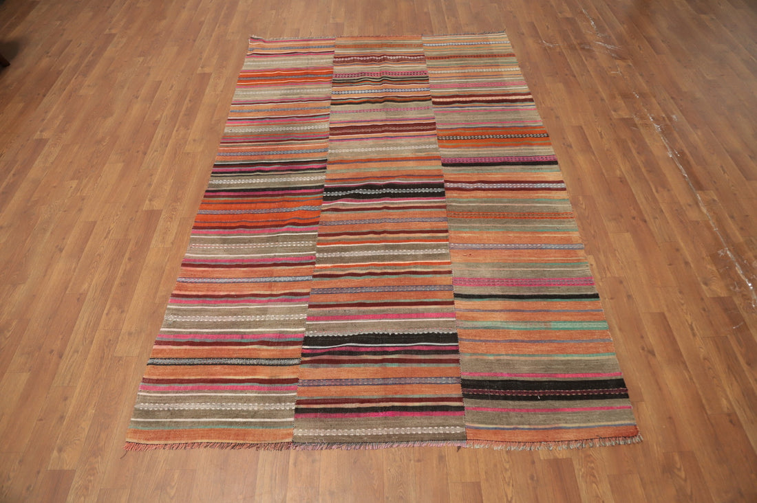 Handwoven Kilim Rug 5x7 with Striking Stripes and Bold Colors