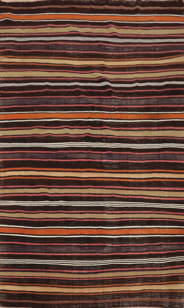 Elegant Striped Kilim Area Rug 5x8 with Earth Tones