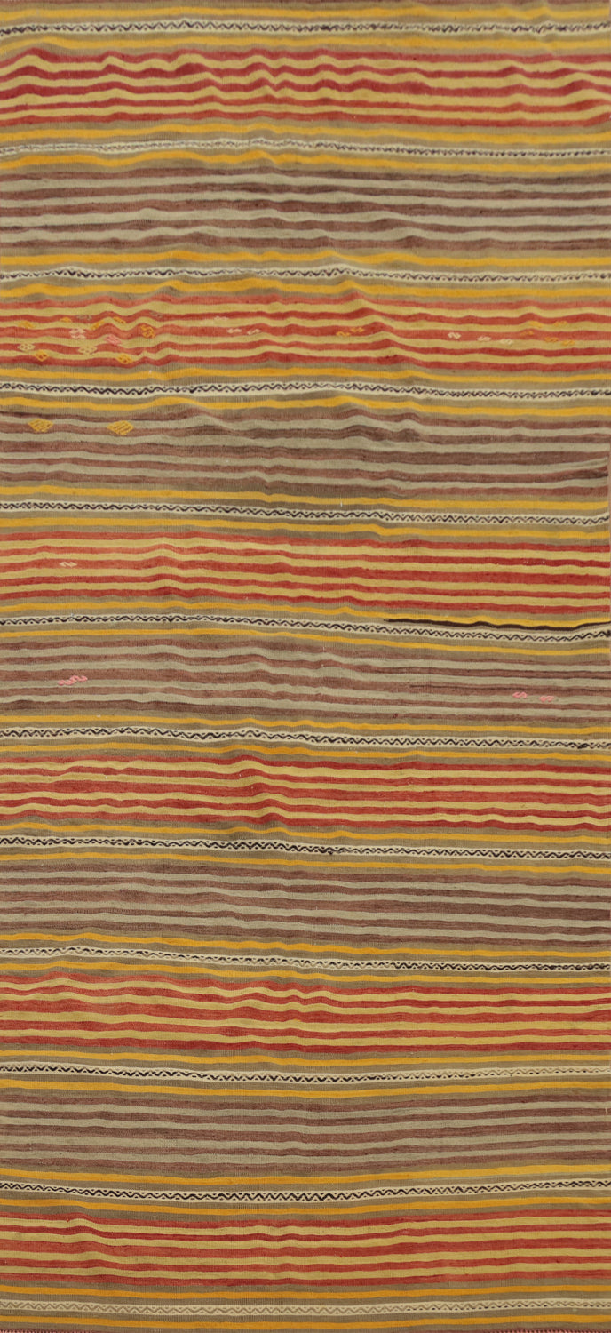 Bold Striped Kilim Runner Rug 4x10 with Warm Colors Palette