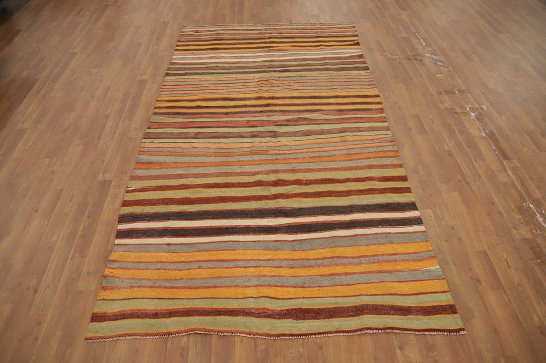 Vibrant Earthy Striped Kilim Area Rug 5x9 for Cozy Home Interiors