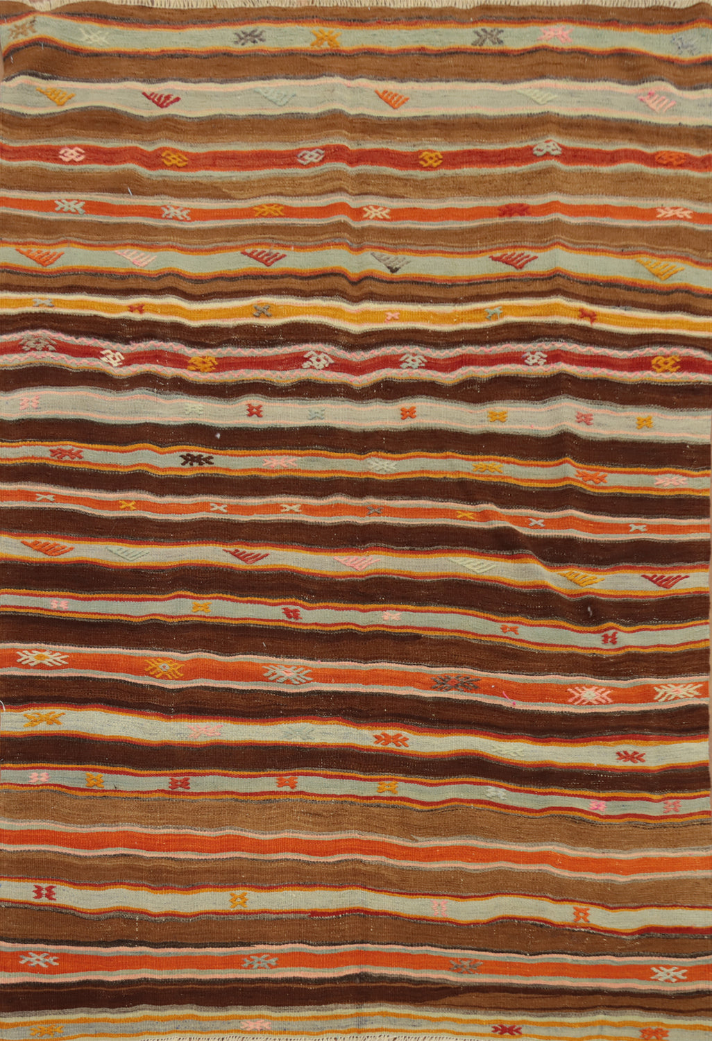 Elegant Woven Kilim Rug 5x7 with Warm Multicolor Stripe Design