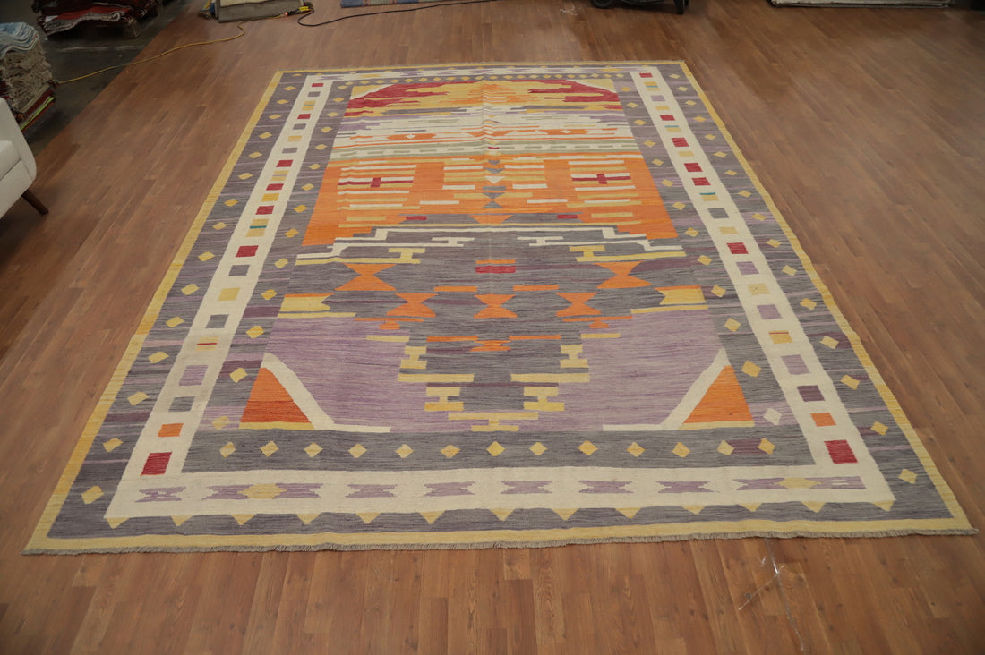Vegetable Dye Wool Kilim Handwoven Area Rug 10x13
