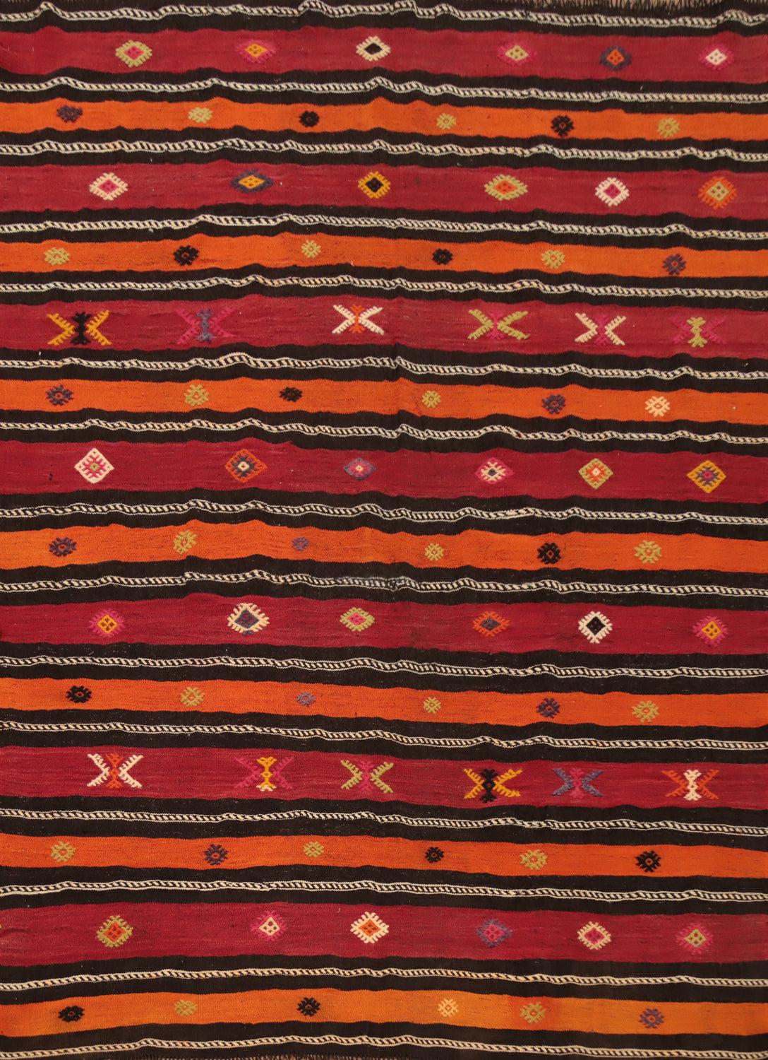 Vegetable Dye Kilim Striped Wool Area Rug 6x8
