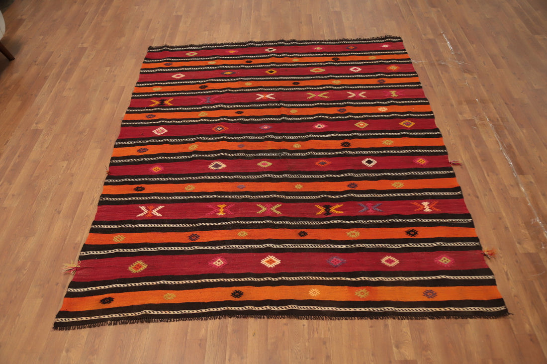 Vegetable Dye Kilim Striped Wool Area Rug 6x8