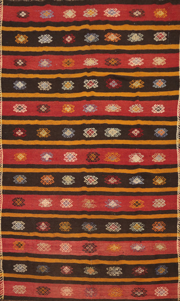 Striped Geometric Kilim Vegetable Dye Area Rug 6x10