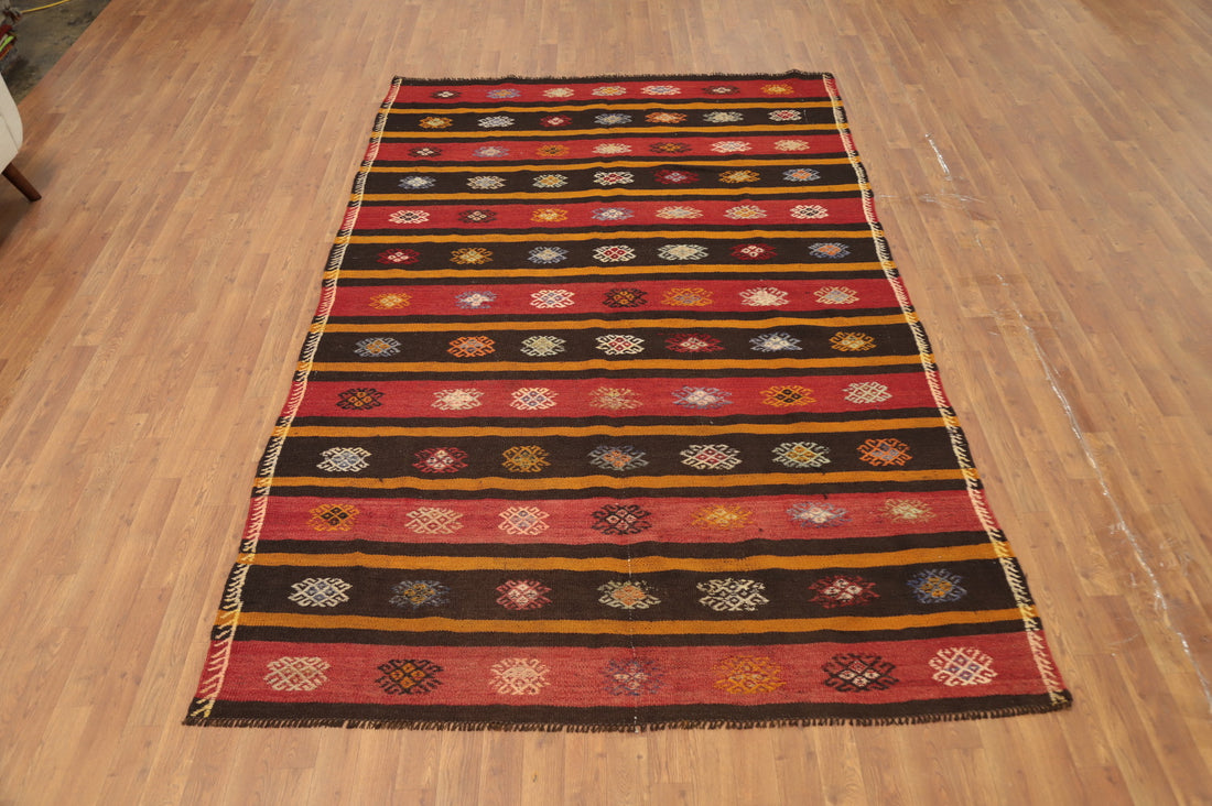 Striped Geometric Kilim Vegetable Dye Area Rug 6x10
