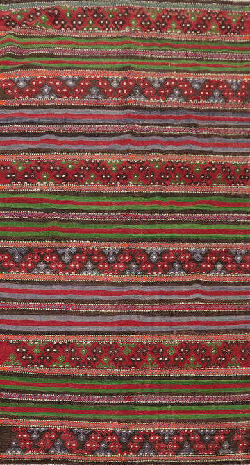 Vegetable Dye Kilim Striped Wool Area Rug 5x10