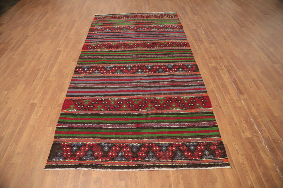 Vegetable Dye Kilim Striped Wool Area Rug 5x10