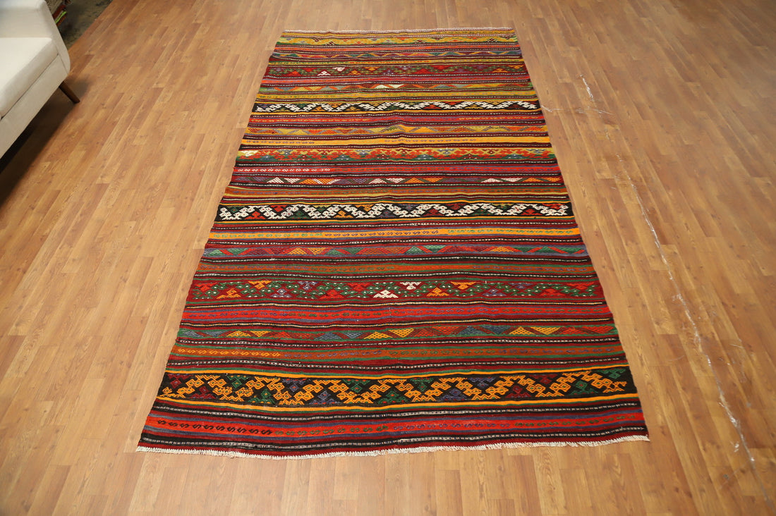Vibrant Striped Kilim Area Rug 6x11 for Eclectic Home Decor