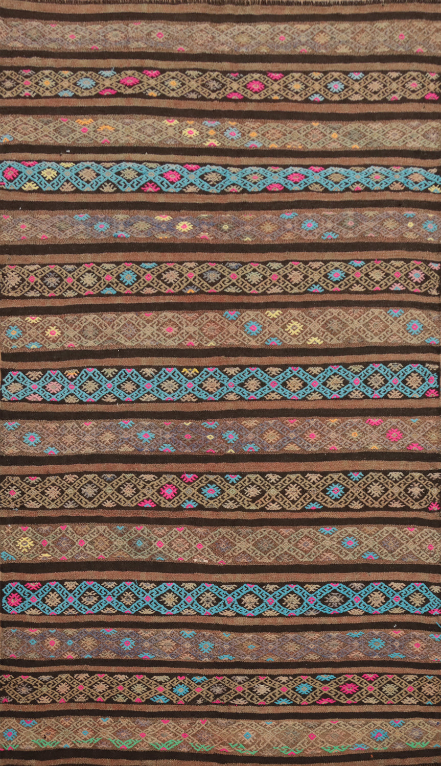 Handwoven Kilim Area Rug 6x9 with Vibrant Multicolored Stripes