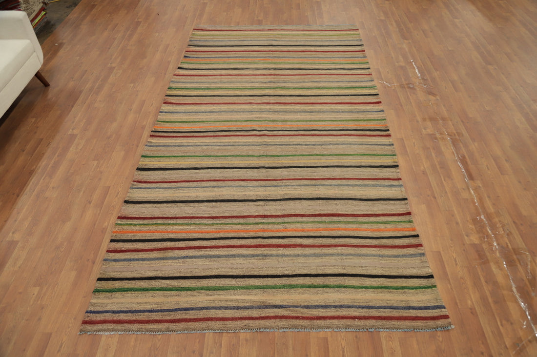 Elegant Striped Kilim Area Rug 6x11 for Modern Living