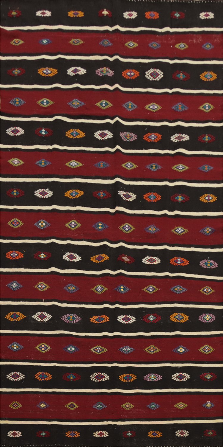 Elegant Geometric on a Red and Black Kilim Area Rug 6x11