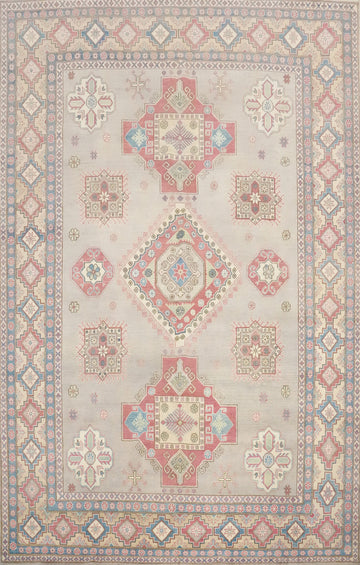 Geometric Gray Kazak Vegetable Dye Area Rug 10x13