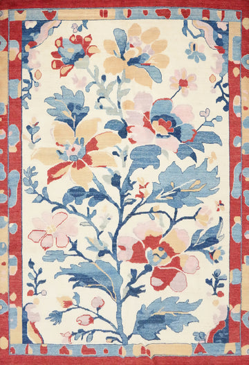 Ivory Wool Floral Oushak Vegetable Dye Area Rug 8x10