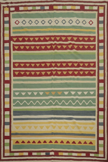 Eclectic Design Kilim Area Rug 10x13 with Intricate Geometric Patterns