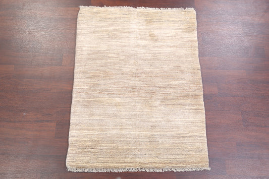 Solid Ivory 4x5 Gabbeh Zolanvari Persian Area Rug