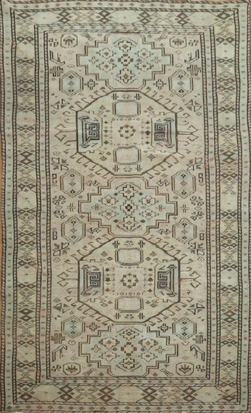 Geometric Wool Vintage Distressed Anatolian Area Rug 6x9