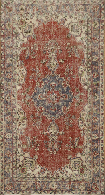 Distressed Anatolian Turkish Vintage Wool Area Rug 4x7