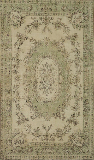 Floral Wool Vintage Distressed Turkish Area Rug 6x10