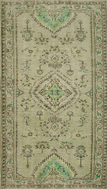 Ornate Floral Motif Area Rug in Green Wool 4x7