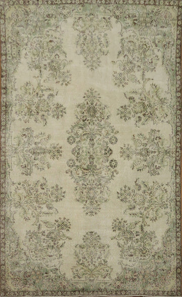 Classic Ivory and Olive Rug with Detailed Floral Patterns 6x10