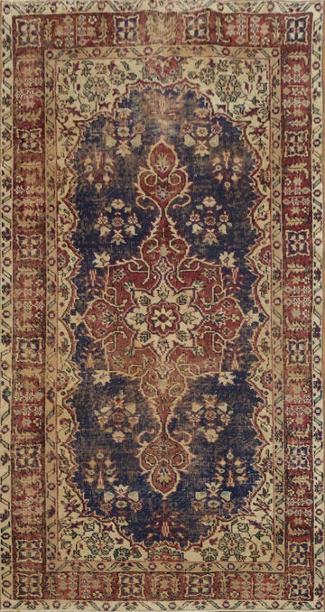 Medallion Vintage Wool Distressed Turkish Area Rug 4x7