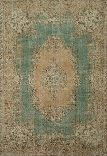 Rustic Charm Distressed Green and Beige Rug Design 7x10