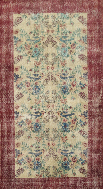 Animal Pictorial Vintage Distressed Turkish Area Rug 4x7