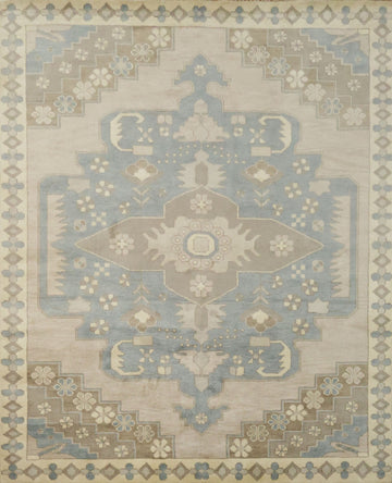 8x10 Oushak Hand-Knotted Wool Rug - Beige and Light Blue