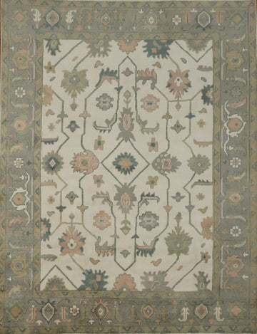 9' x 12' Oushak Living Room Area Rug in Soft Earthy Tones for Living Room