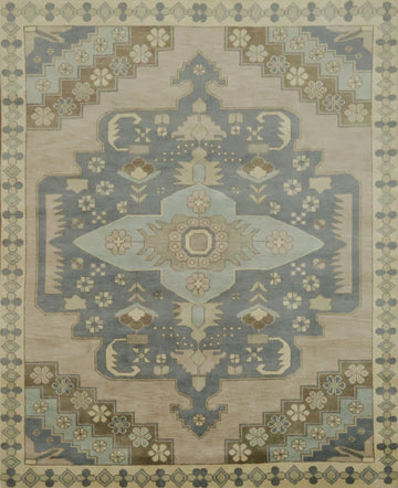 Traditional Oushak Hand-Knotted Wool Area Rug | 8x10 Geometric Design