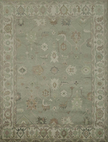 Traditional Green Oushak Wool Living Room Rug 9' x 12'